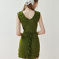 Olive Green Textured Knit Dress with Off-Shoulder Neckline & Tassel Belt R9178