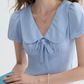 Light Blue Peter Pan Collar Mini Dress Women With Puff Sleeves And Bow Detail R9486
