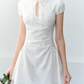 White Eyelet Embroidery Mini Dress Women With Keyhole Neck And Bow Tie Detail R9394