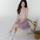Purple Floral Jacquard Corset Cami Dress Women With Tulle Skirt And Bow Straps R9409