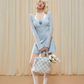 Light Blue Knit Long Sleeve Mini Dress With Lace Halter Neck And Rose Detail R9293