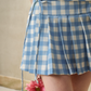 Blue & White Gingham Strapless Mini Dress with Bow Detail, Pleated Skirt and Fitted Bodice R9260