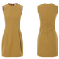 Camel Linen-Blend Sheath Dress Women With Round Neck And Sleeveless Design R9460
