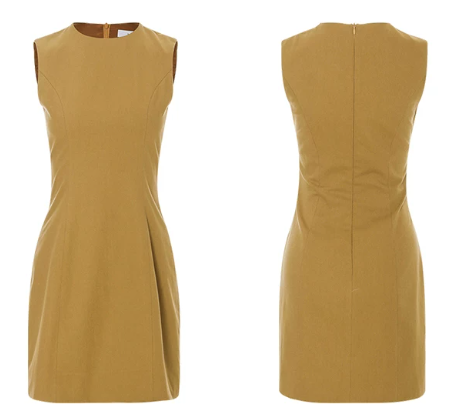 Camel Linen-Blend Sheath Dress Women With Round Neck And Sleeveless Design R9460