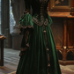 Green square neckline fitted waist elegant classic ball gown R7202