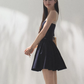Navy Blue Lace Trim Cami Mini Dress Women Tie Front A-Line Dress R9360