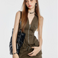 Army Green Sleeveless Cargo Mini Dress Women With Zipper Front And Belt Detail R9386