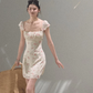 Sweet Style White Pink Floral Halter Dress Slim Fit Casual Party Dress R9358