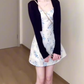 Gentle temperament blue suspender dress beautiful unique waist A-line short skirt R0861