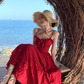 Photo-taking temperament romantic red rose lace-up large waist slimming suspender dress R0188