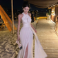 French halter neck slit satin dress backless sexy dress banquet temperament long dress R1617