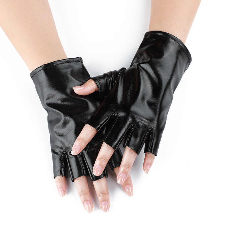 Patent leather stage performance gloves half finger men and women performance waterproof non-slip cosplay     S6265