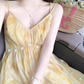 Tea break French gentle style platycodon yellow sling dress temperament slim long skirt R1642