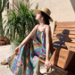 Travel wear beach dress retro travel seaside vacation floral suspender dress R1585