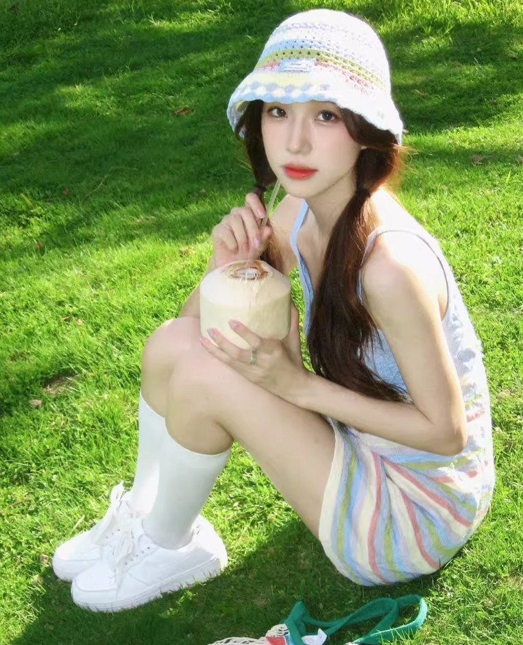 Sweet dopamine rainbow striped knitted dress small sling hip skirt pure desire forest style R1640