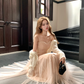 Pink waist temperament mesh embroidery suspender dress women's summer French skirt R4748