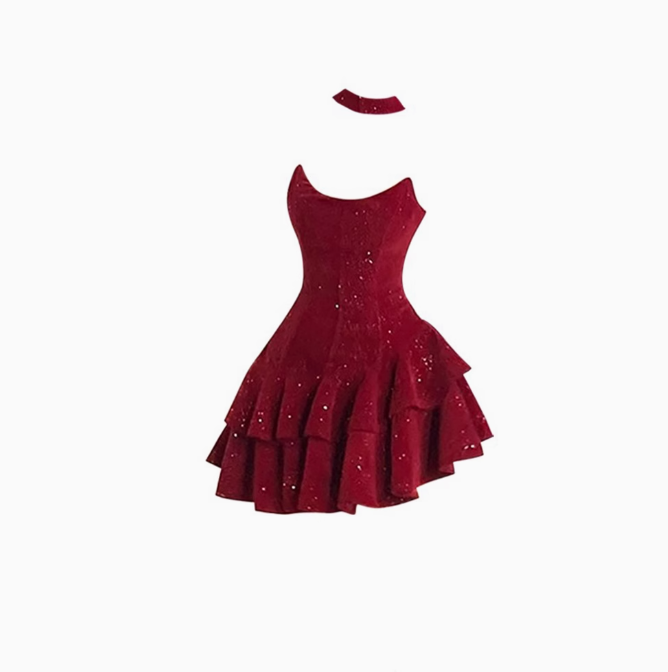 New Year atmosphere velvet tube top dress 2025 plus size evening dress puffy skirt R1416