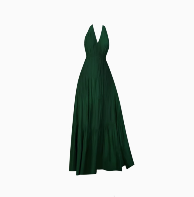 French high-end lace-up halter dress 2025 sexy backless holiday long dress R1285