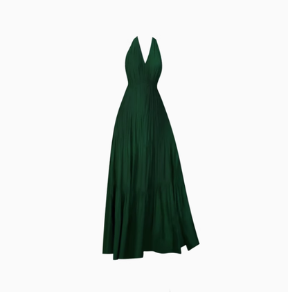 French high-end lace-up halter dress 2025 sexy backless holiday long dress R1285