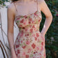 Pink Retro Floral Sling Waist A-Line Miniskirt Homecoming Dress R3963