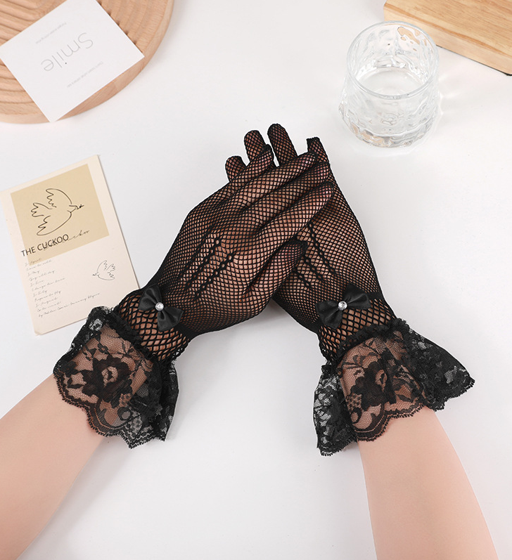 Halloween lace gloves bridal gloves bow hot diamond mesh sunshade sexy sleeves     S6275