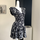 French floral V-neck short dress for women summer ruffled skirt R1991