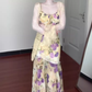 Suspender floral dress beautiful small skirt gentle temperament waist fishtail skirt R0664