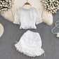 First love girl doll collar ruffled short shirt two-piece suit high waist hip skirt small size R0394