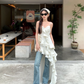 Fairy dress pure desire style irregular holiday suspender skirt floral cake skirt R1710