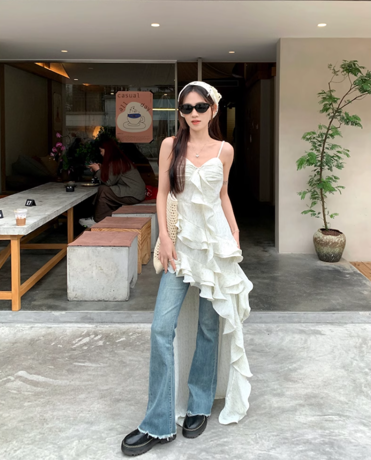 Fairy dress pure desire style irregular holiday suspender skirt floral cake skirt R1710