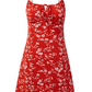 2025 Summer New Red Floral Waisted Seaside Vacation Short Suspender Dress R0950