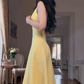 Yellow suspender slim long A-line dress homecoming dress R2480