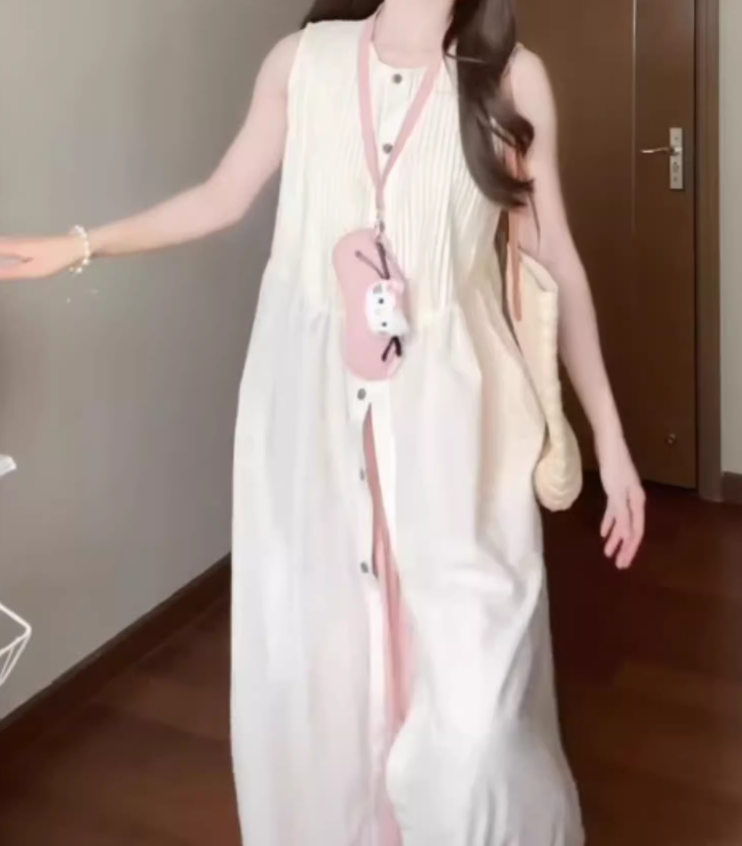 Simple and generous dress minimalist sleeveless vest temperament suit skirt R0758