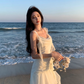 French style white suspenders beautiful small skirt seaside holiday dress fairy skirt R1605