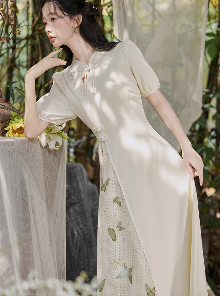 Summer new Chinese retro temperament waist dress improved cheongsam dress R2375