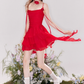 French flower tie ruffled collar suspender dress R4542