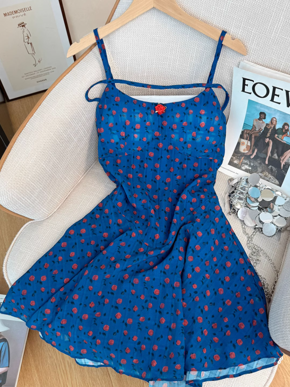 Pure desire style sexy suspender dress female new style waist slimming holiday style A-line skirt R3993