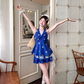 Short V-neck halter neck embroidered top high waist A-line skirt suit for women summer R4868