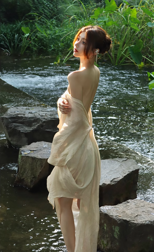 New Chinese style ancient town travel outfit ramie backless dress design photo skirt R1629