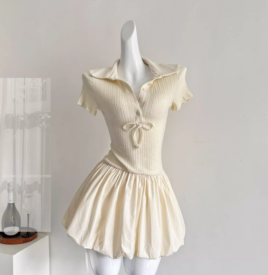 Ballet style French dress 2025 new knitted patchwork short skirt puffy skirt R2050