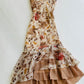 Brown floral strappy waist slimming irregular skirt homecoming dress R2902