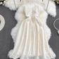 Holiday beach dress gentle retro V-neck waist slimming medium-length A-line embroidered dress R0336