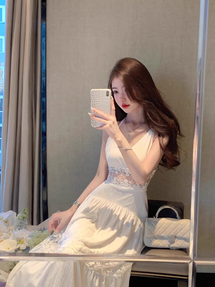 Temperament lace suspender dress waist dress long skirt R0488