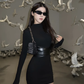 Hot girl half turtleneck patchwork leather dress 2025 high-end waist hip skirt R1012