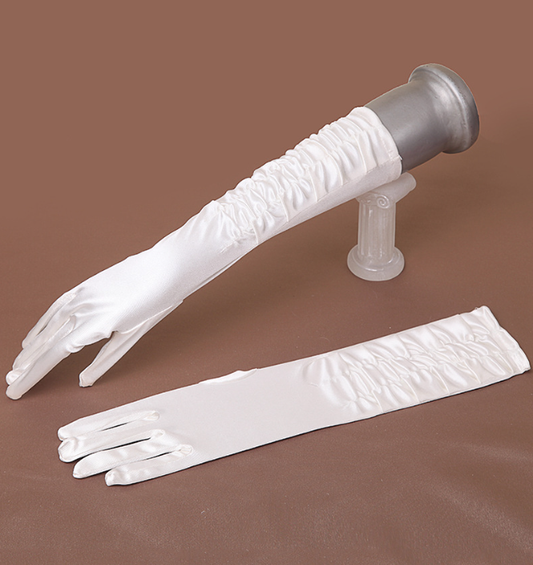 Bridal Gloves Satin Mid-Length Lace-Up Satin Back Elastic Satin Wedding Dress Beige Gloves     S6261