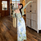 Fairy New Chinese Retro Jacquard Suspender Skirt Flower Long Skirt Tea Break Dress R1759