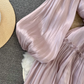 Spring and autumn lantern long sleeve stand collar waist slim pleated A-line dress holiday long skirt R0309