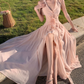 Ruffled V-neck halter dress beautiful waist A-line long skirt R0566