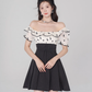 Tea break French dress puff sleeve A-line skirt new style high waist embroidered short skirt R4499