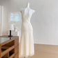 2025 new flower lace mesh fishtail dress medium-length slim hip-wrapped suspender skirt R0280